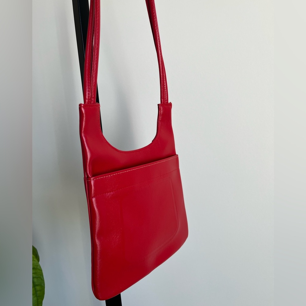 Vintage Y2K Red Faux Leather Shoulder Bag Minimalist Purse - Picture 5 of 10